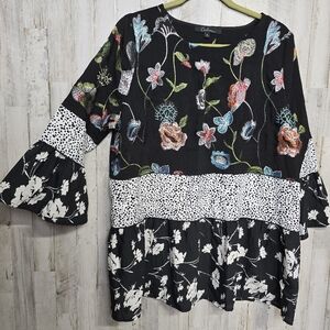 Calessa Boho Top XL Embroidered Tiered Layered Cottagecore